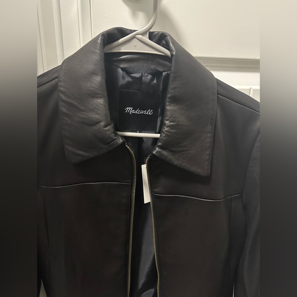 Madewell Shrunken Zip-Front Jacket in Leather size 0 NWT - Picture 5 of 8